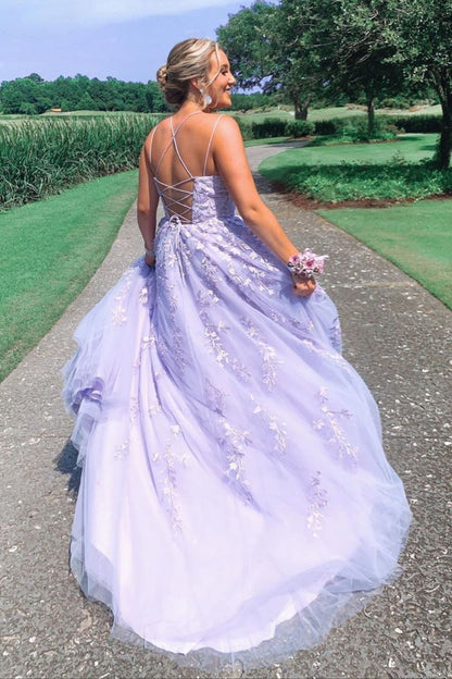 LTP0924,Purple lace long A line prom dress evening dress