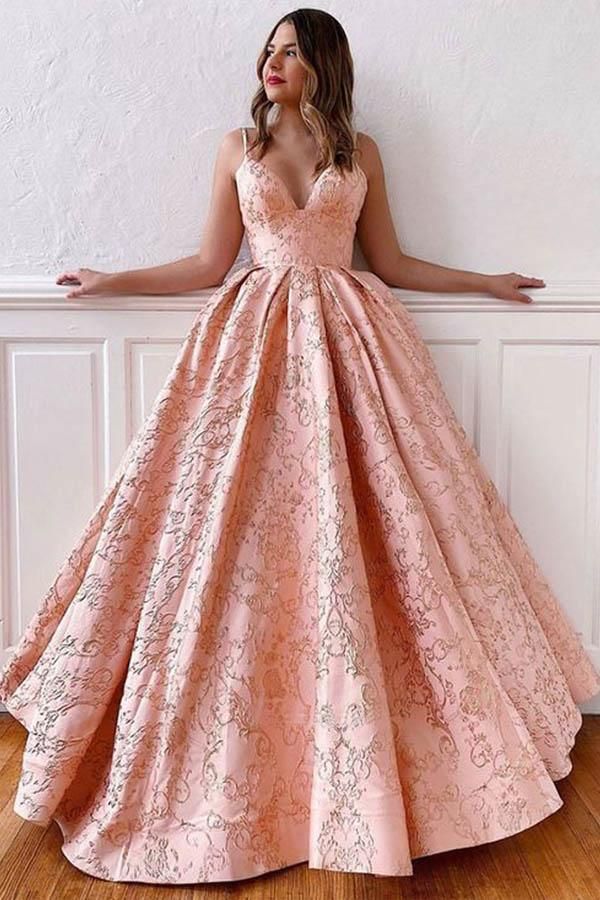 LTP0059,Princess Satin Ball Gown V-neck Straps Cross Back Blush Pink Long Prom Dresses