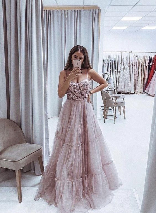 LTP0031,Stylish tulle sweetheart neck long prom dress