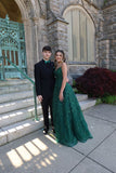 LTP1642,Emerald Green Prom Dresses,Lace Beaded Evening Dress,Open Back Party Gown