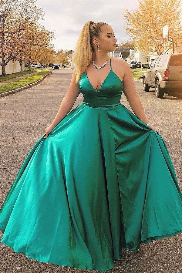 LTP0401,Cheap green prom dresses long prom dress spaghetti straps v neck evening gown a-line party dress