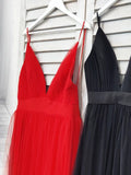 LTP0365,Sexy black tulle v neck prom dresses halter long prom evening dress