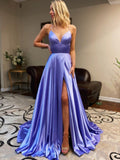 LTP0673,Purple evening dress halter prom dress satin long prom dresses side slit party dress