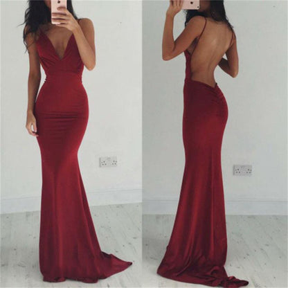 LTP0454,Simple red prom dresses spaghetti straps mermaid long prom dresses with open back