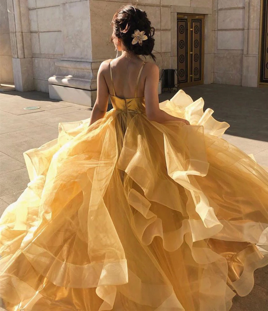 LTP0860,Unique sweetheart tulle long prom dress,gold tulle sweet 16 dress
