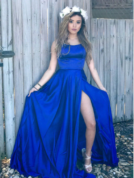 LTP1639,Royal Blue Prom Dresses,Satin Prom Dress,Cross Back Evening Dresses