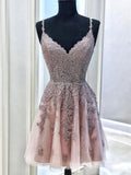 LTP1067,Dusty pink applique beaded tulle homecoming dresses back to school dress