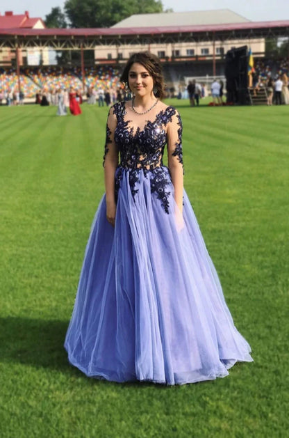 LTP1049,Purple tulle lace long prom dress purple lace evening dress