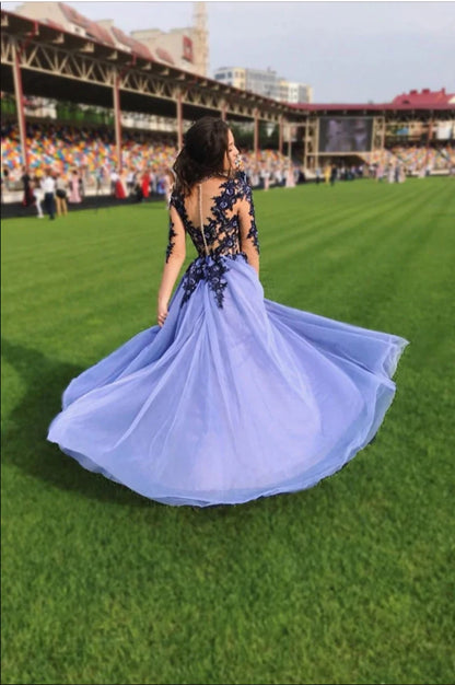 LTP1049,Purple tulle lace long prom dress purple lace evening dress