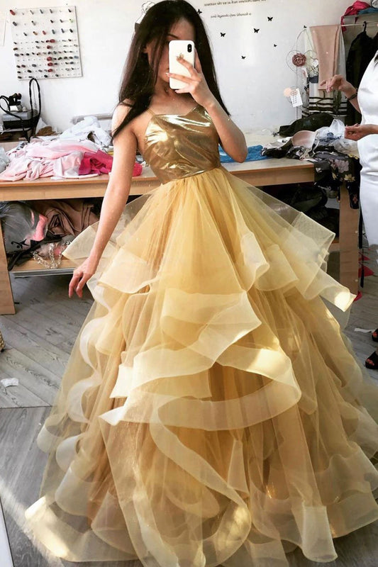LTP0860,Unique sweetheart tulle long prom dress,gold tulle sweet 16 dress