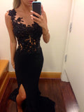 LTP0371,Black applique beaded mermaid prom dresses with split