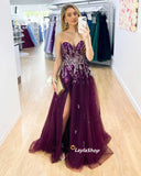 LTP0608,Purple sweetheart tulle prom dresses beaded evening dress