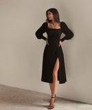 LTP0612,Black long sleeves prom dress middle length homecoming dresses with slit