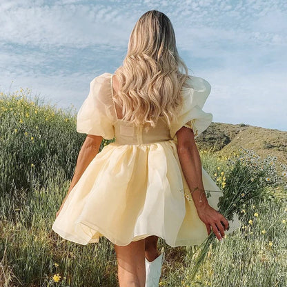 LTP1281,Pastel Yellow Organza Homecoming Dresses,Cute Hoco Dress