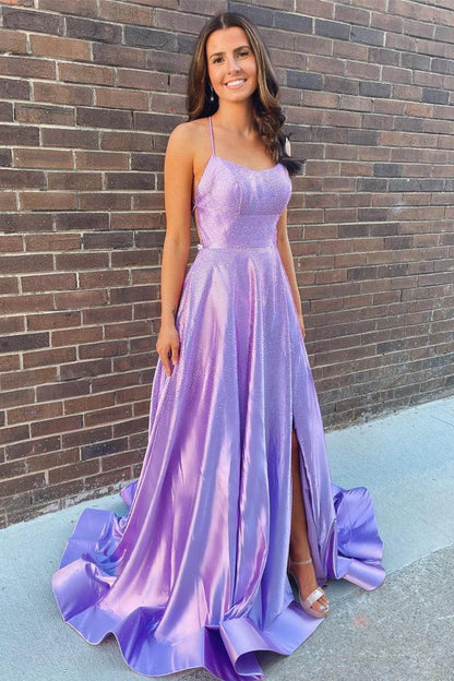 LTP0963,Elegant Lilac High Slit Long Prom Dress with Rhinestones