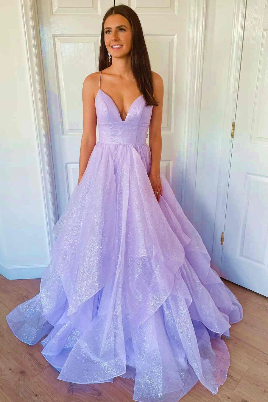 LTP0961,Princess Lavender Tiered Tulle Formal Dress