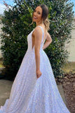 LTP0969,Sparkle white a-line prom dresses sequin evening formal gown