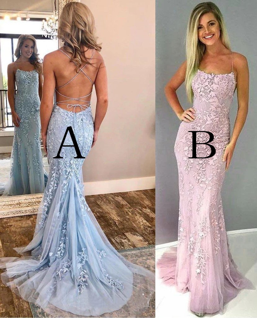 LTP0156,Elegant light blue lace mermaid prom dress cross back evening dresses backless party dress with sweep train