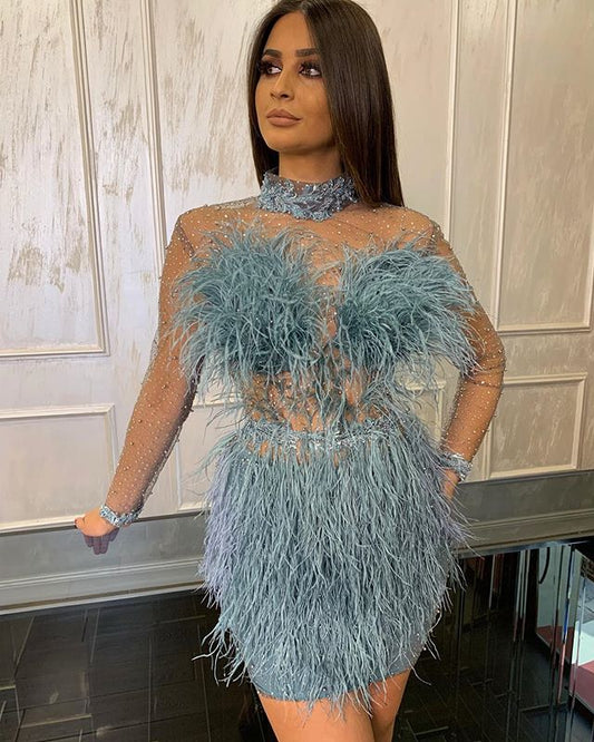 LTP1327,Luxury Feather Beaded Mini Homecoming Dresses