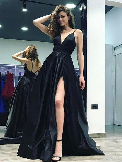 LTP0275,Spaghetti Straps Black Prom Dresses A-Line Long Evening Dress