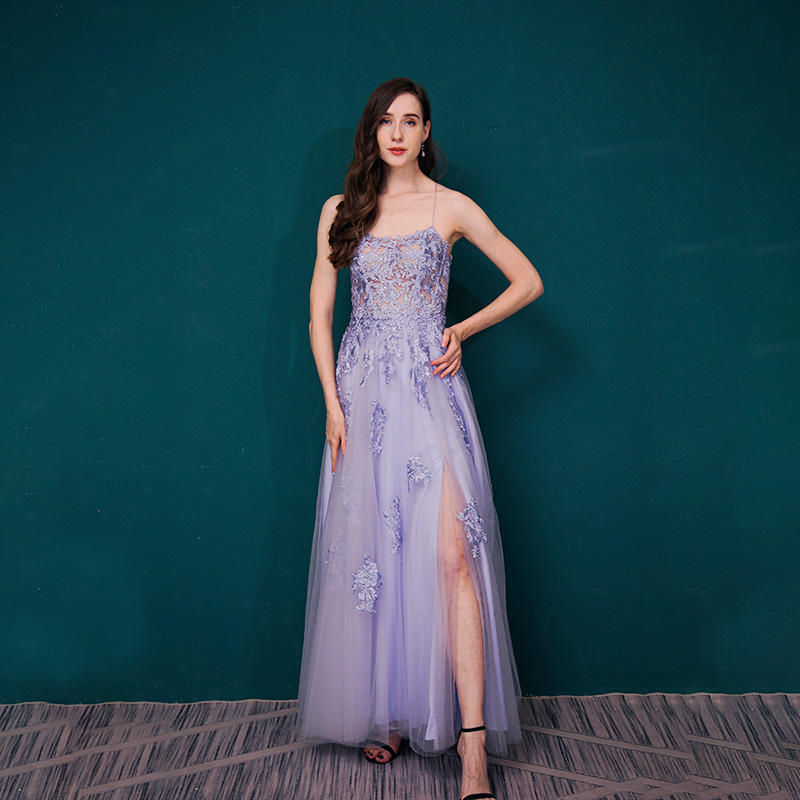 LTP0203,Chic lilac applique long prom dresses see through top tulle evening dress party gown