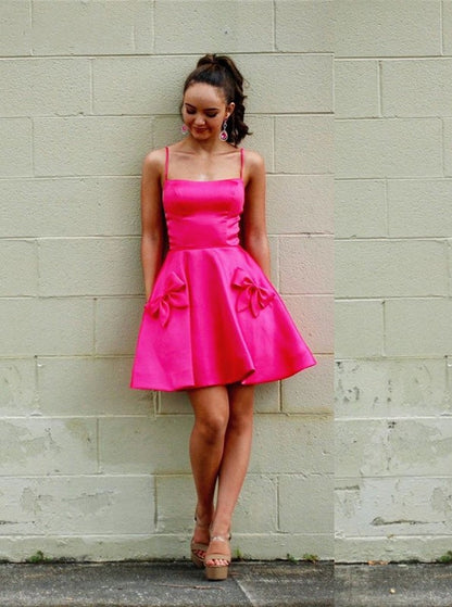 LTP1495,Spaghetti Straps Hot Pink Homecoming Dresses,A-Line Cocktail Dresses