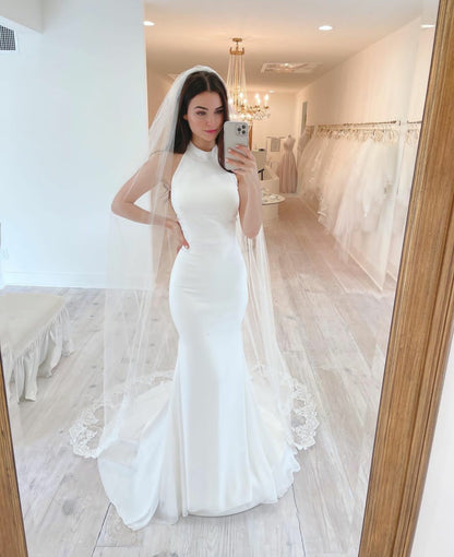 LTP0803,Mermaid white halter wedding gown satin long wedding dresses Laylatailor Shop LTP0803,Mermaid white halter wedding gown satin long wedding dresses Laylatailor Shop
