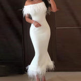 LTP1333,Off the shoulder mermaid white prom dresses off the shoulder trumpet feather evening gown