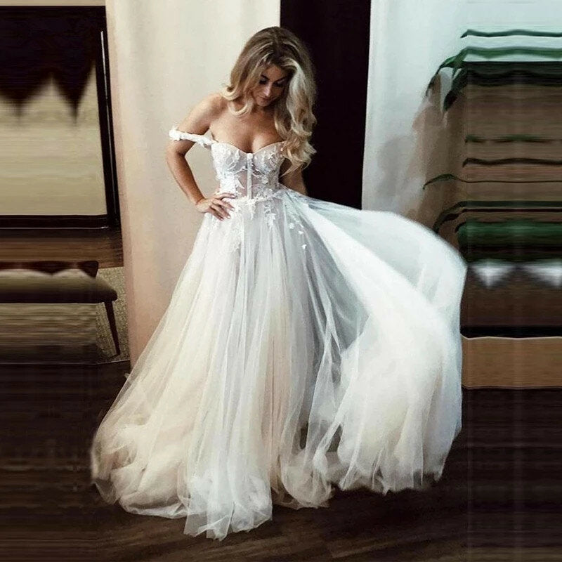 LTP0411,Chic white wedding dresses tulle long bridal gown off the shoulder wedding dress