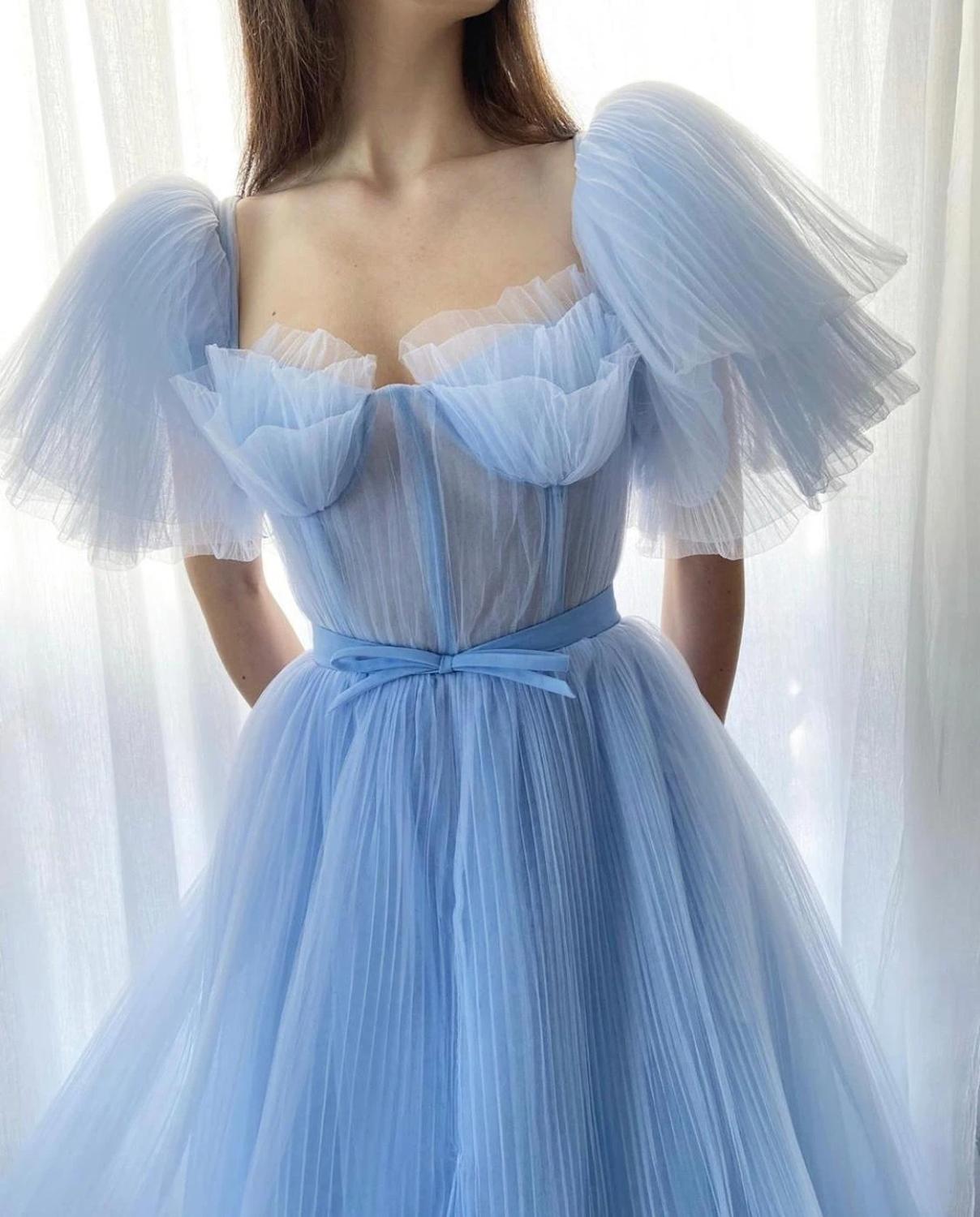 LTP0662,Baby blue tulle prom dresses tulle prom evening dress