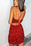 LTP1168,Two Piece Tight Red Sequins Homecoming Dress
