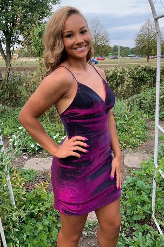 LTP1164,Spaghetti Straps Purple Tight Homecoming Dress