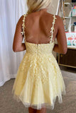 LTP1161,Princess Yellow Appliques A-line Short Homecoming Dress