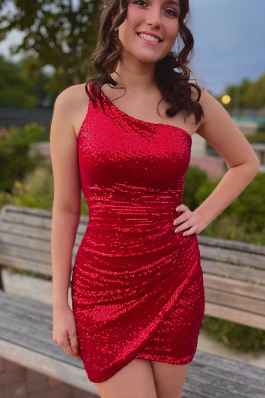LTP1160,Sequins One Shoulder Bodycon Short Homecoming Dress