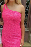 LTP1159,One Shoulder Sequins Bodycon Mini Dress with Keyhole