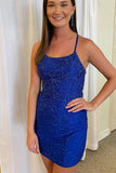 LTP1159,Cute Royal Blue Beaded Mini Bodycon Party Dress