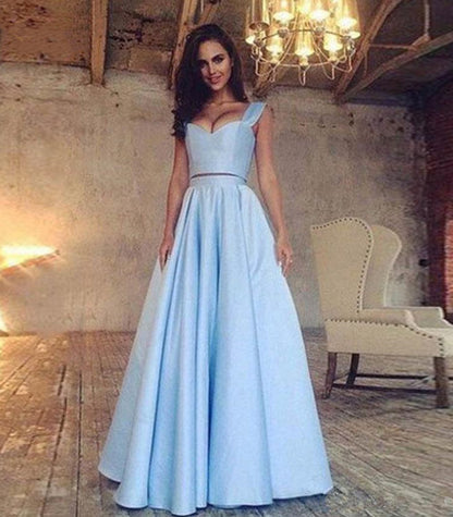LTP0320,Light blue two pieces prom dresses a line satin evening party gown