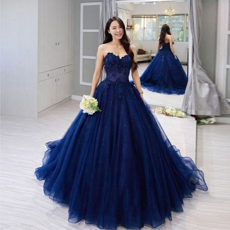 LTP1644,Blue Prom Dresses,Sweetheart Evening Ball Gown,Sleeveless Blue Sweet 16 Dress