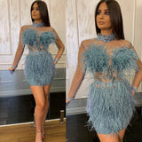 LTP1327,Luxury Feather Beaded Mini Homecoming Dresses
