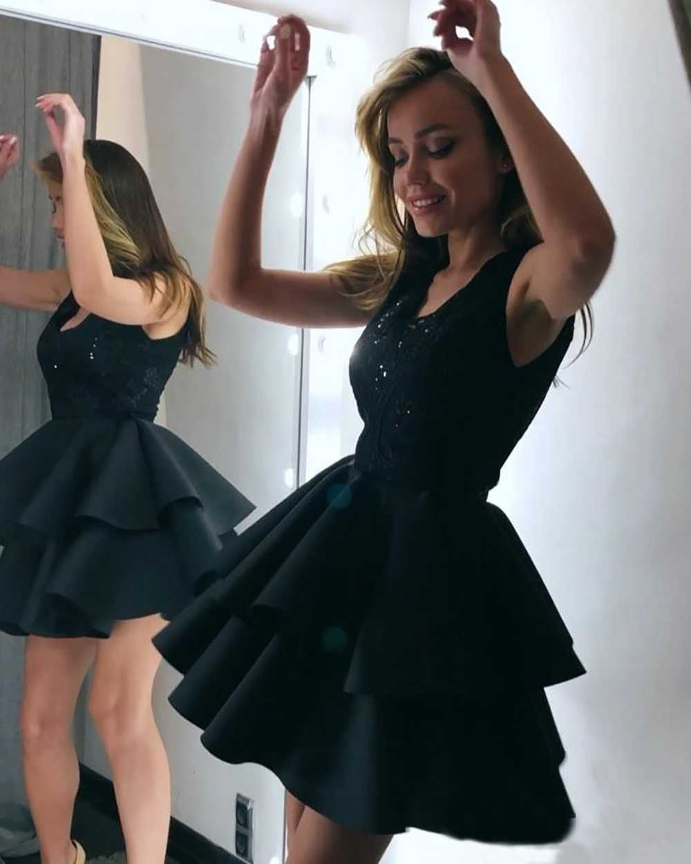 LTP0512,Black A-Line Homecoming Dresses Lace Sequin Mini Prom Dress