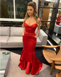 LTP0770,Red prom dresses,spaghetti straps mermaid evening dress,ruffle skirt formal gown