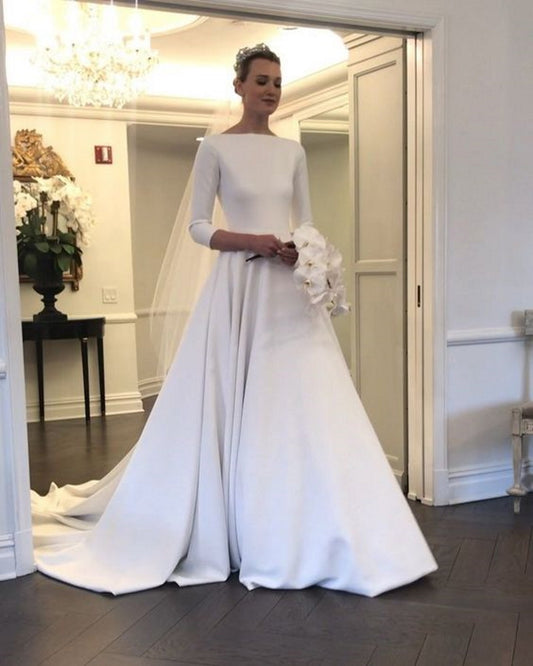 LTP1131,Classy white long sleeves wedding dresses,a-line white wedding bridal gown