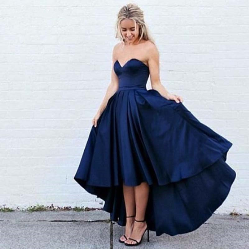 LTP0570,Blue Sweetheart High-Low Satin Prom Dresses Evening Dress