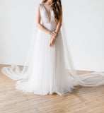 LTP1610,Simple White Tulle Sash V-Neck Wedding Dresses,Short Girl Friendly Wedding Gown