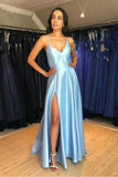 LTP0091,Blue spaghetti straps long prom dress a line floor length evening gown