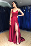 LTP0088,Burgundy prom dress spaghetti straps long evening dresses v-neck prom dress with cross back