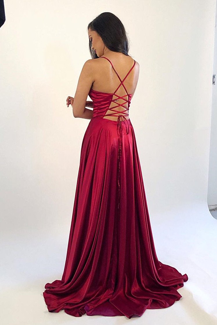 LTP0088,Burgundy prom dress spaghetti straps long evening dresses v-neck prom dress with cross back