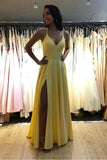LTP0090,Yellow a line spaghetti straps long prom dress
