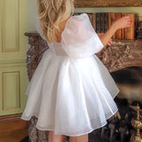 LTP1278,White Organza Short Bubble Sleeves Mini Homecoming Dresses,Princess Cocktail Dress