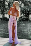 LTP0800,Lavender Sequin Long Prom Dresses Sparkly Split Evening Gown